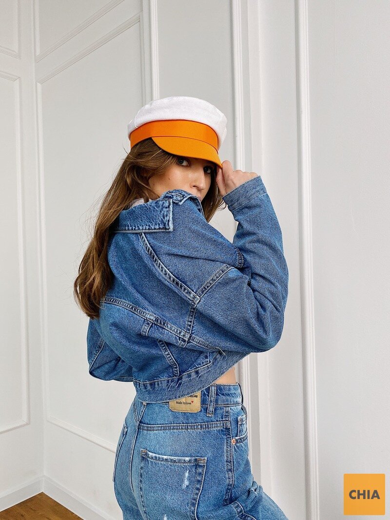 Короткая джинсовая куртка синего цвета Эмбер