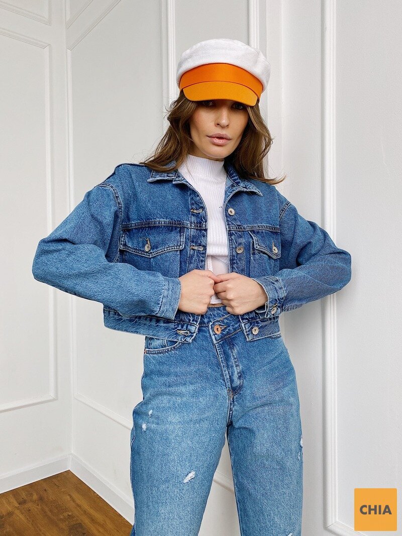 Короткая джинсовая куртка синего цвета Эмбер