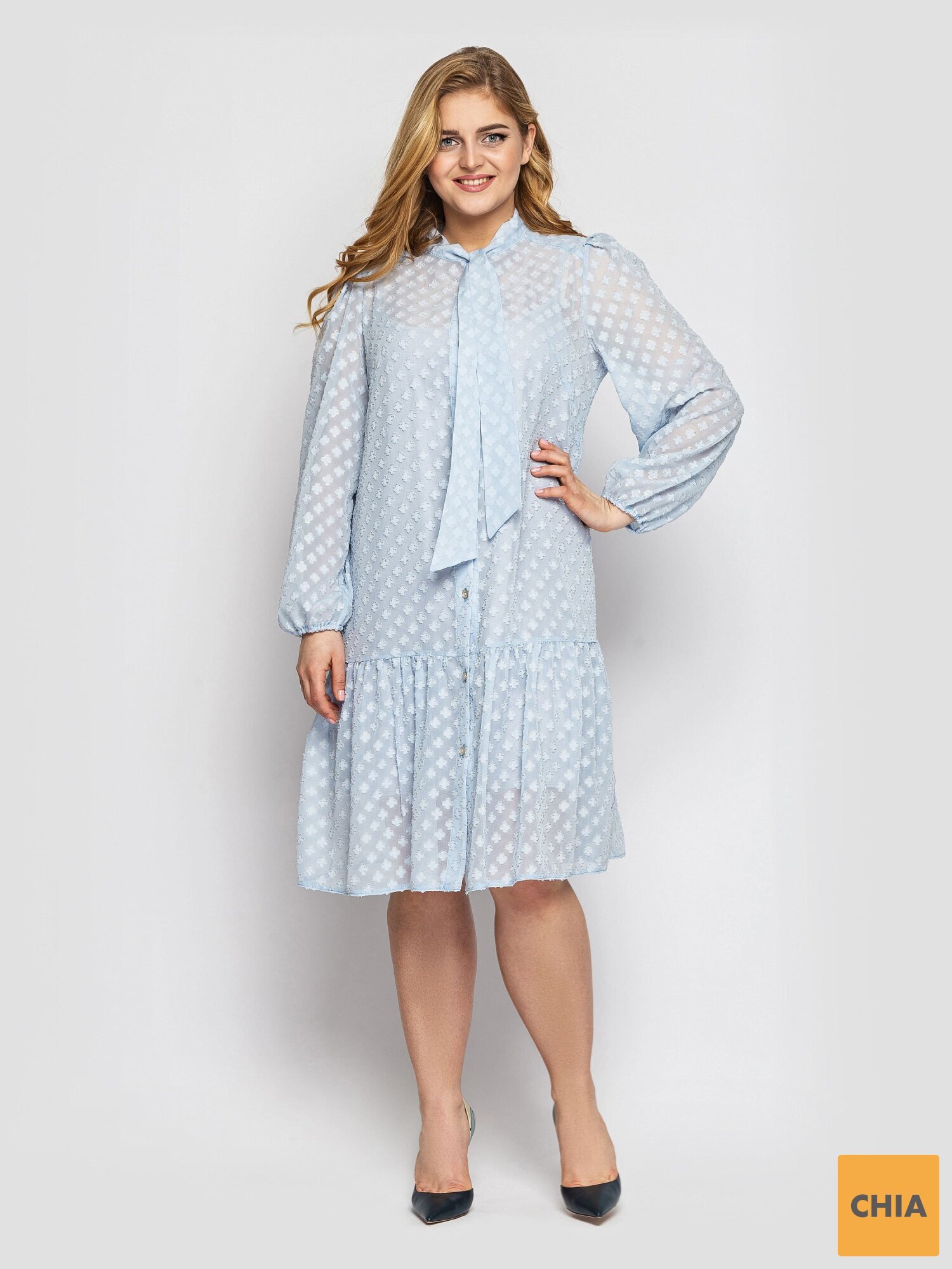 Платье с длинным рукавом Эра голубое