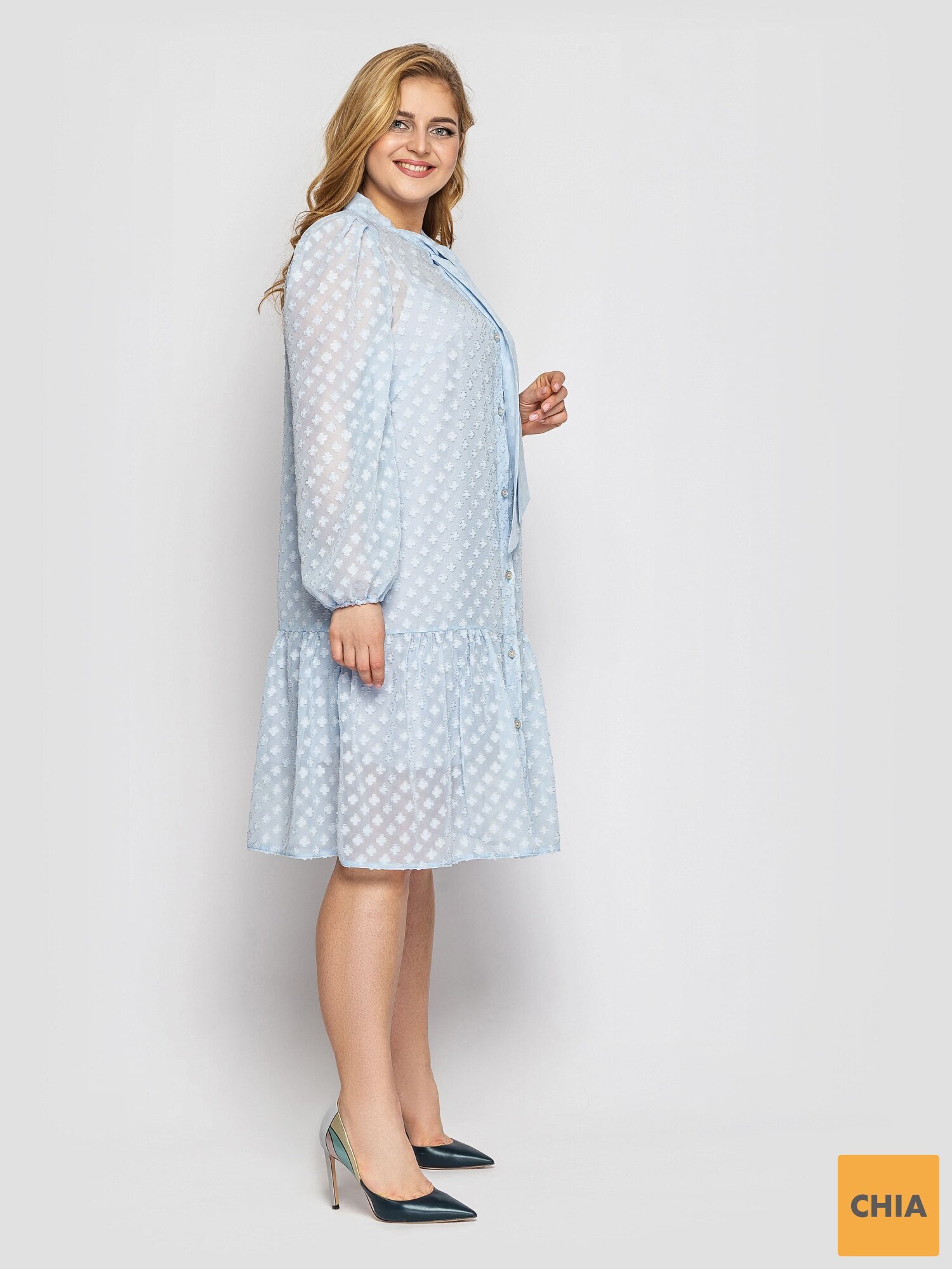 Платье с длинным рукавом Эра голубое