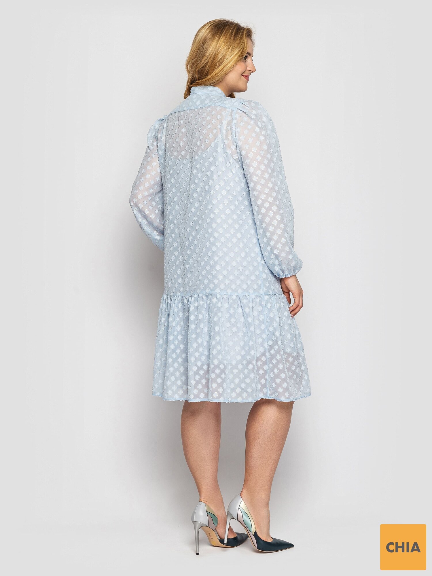 Платье с длинным рукавом Эра голубое