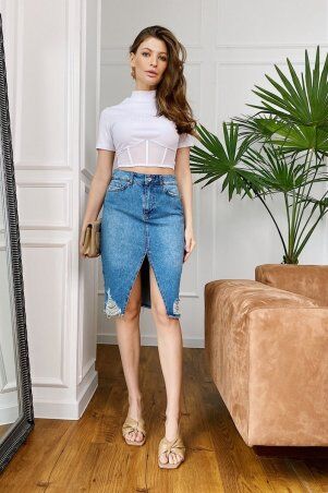 Джинсовая юбка с разрезом спереди Хизер