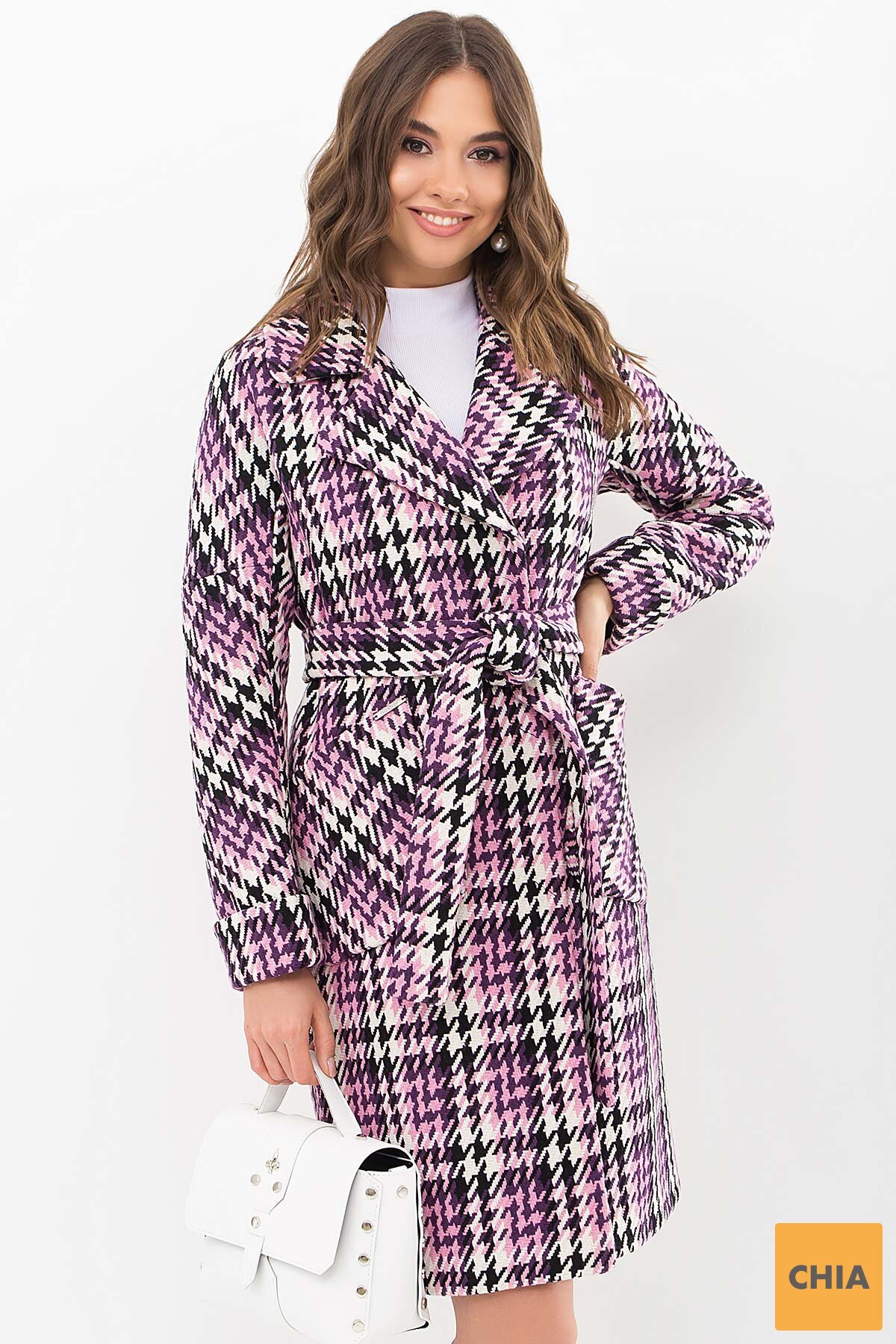 Пальто П-403-100 (Л) 2454-лапка ч/б-фиолет