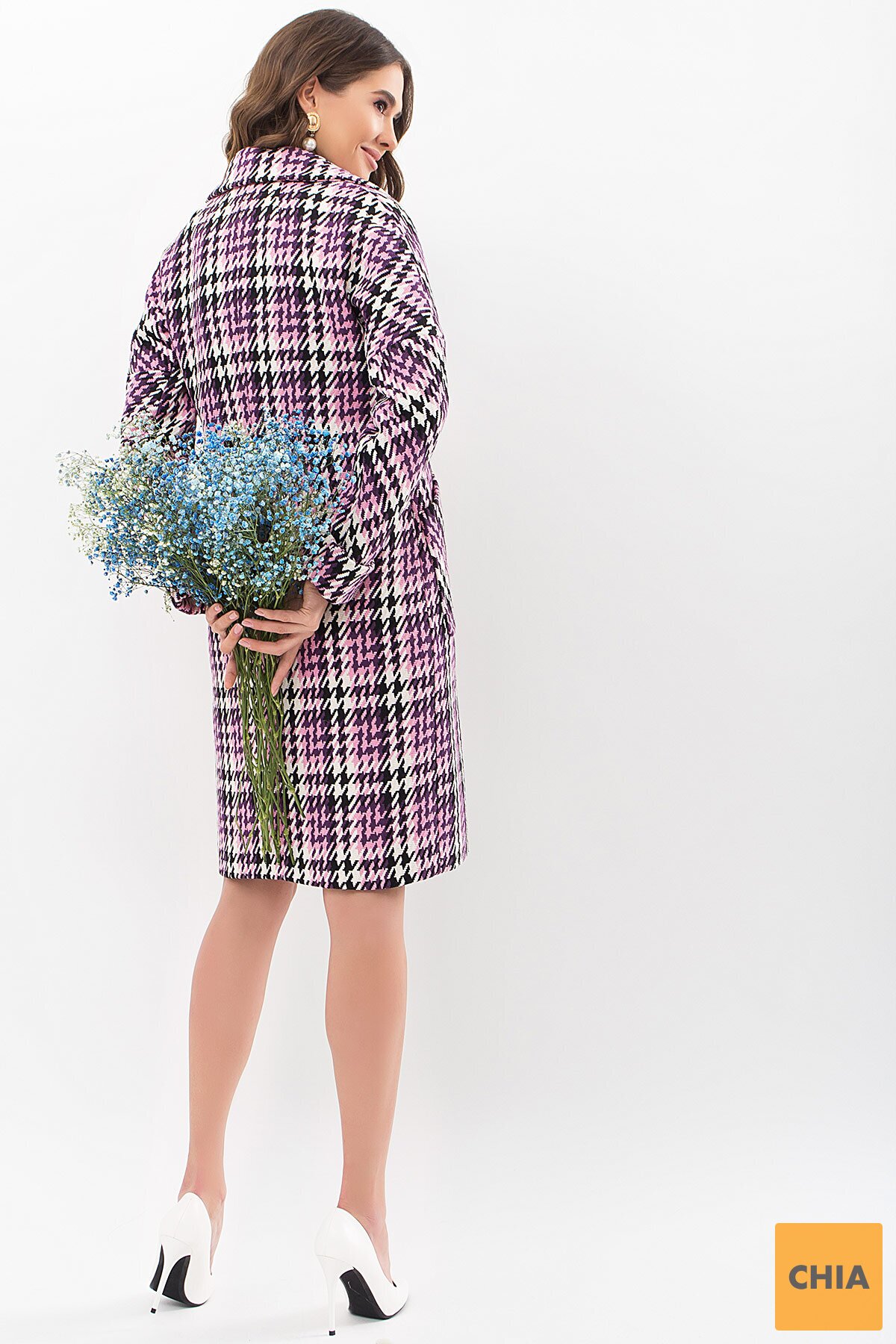 Пальто П-403-100 (Л) 2454-лапка ч/б-фиолет