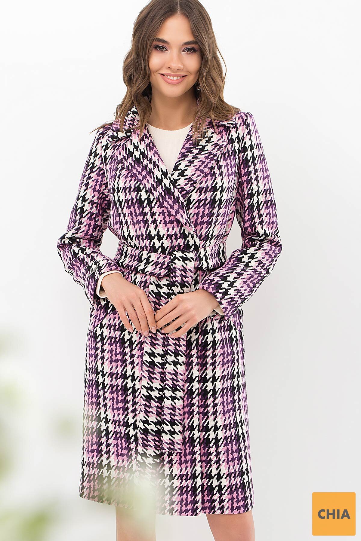 Пальто П-323-100 (Л) 2454-лапка ч/б-фиолет