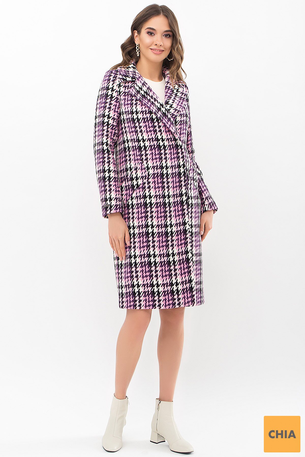 Пальто П-323-100 (Л) 2454-лапка ч/б-фиолет