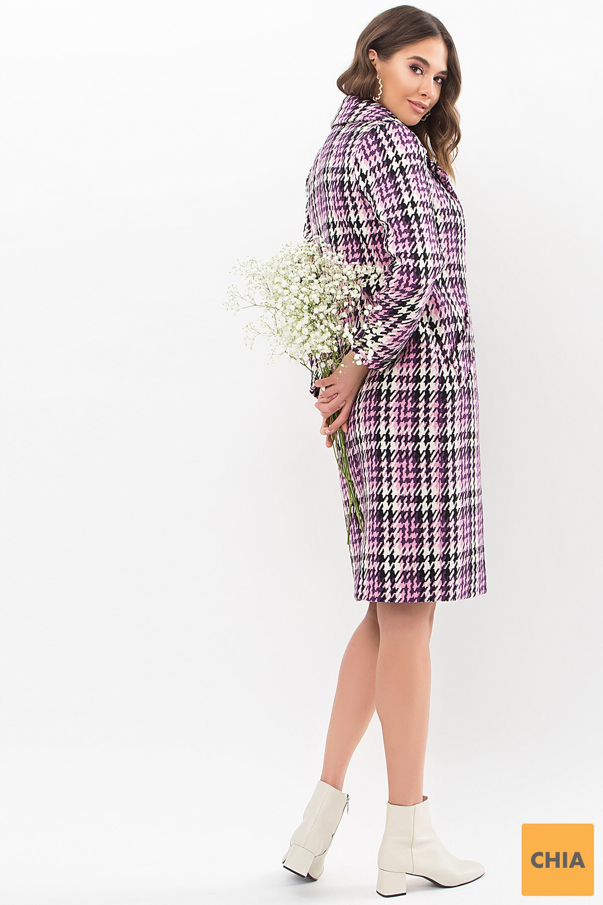 Пальто П-323-100 (Л) 2454-лапка ч/б-фиолет