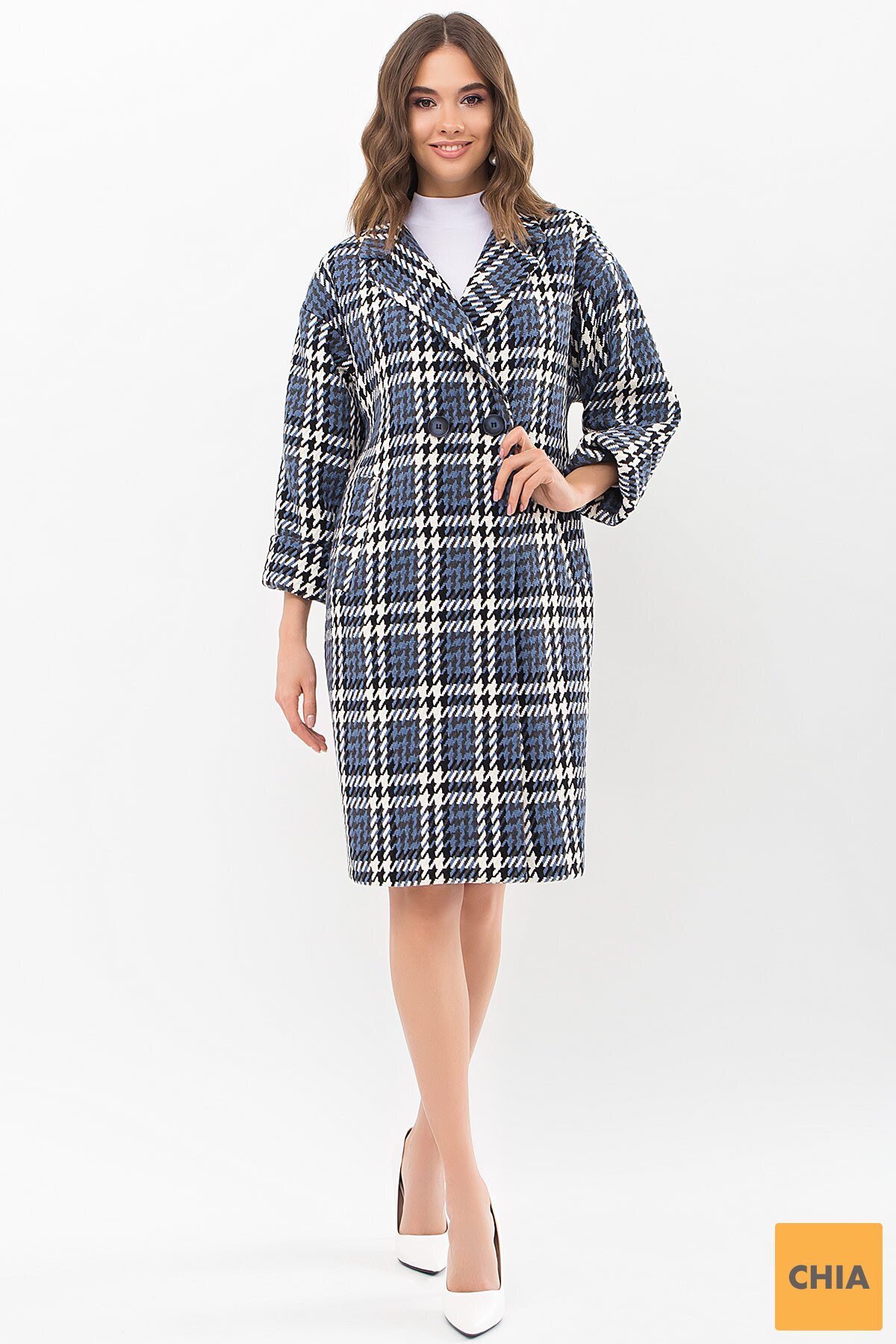 Пальто П-300-100 (Л) 2451-лапка ч/б-джинс