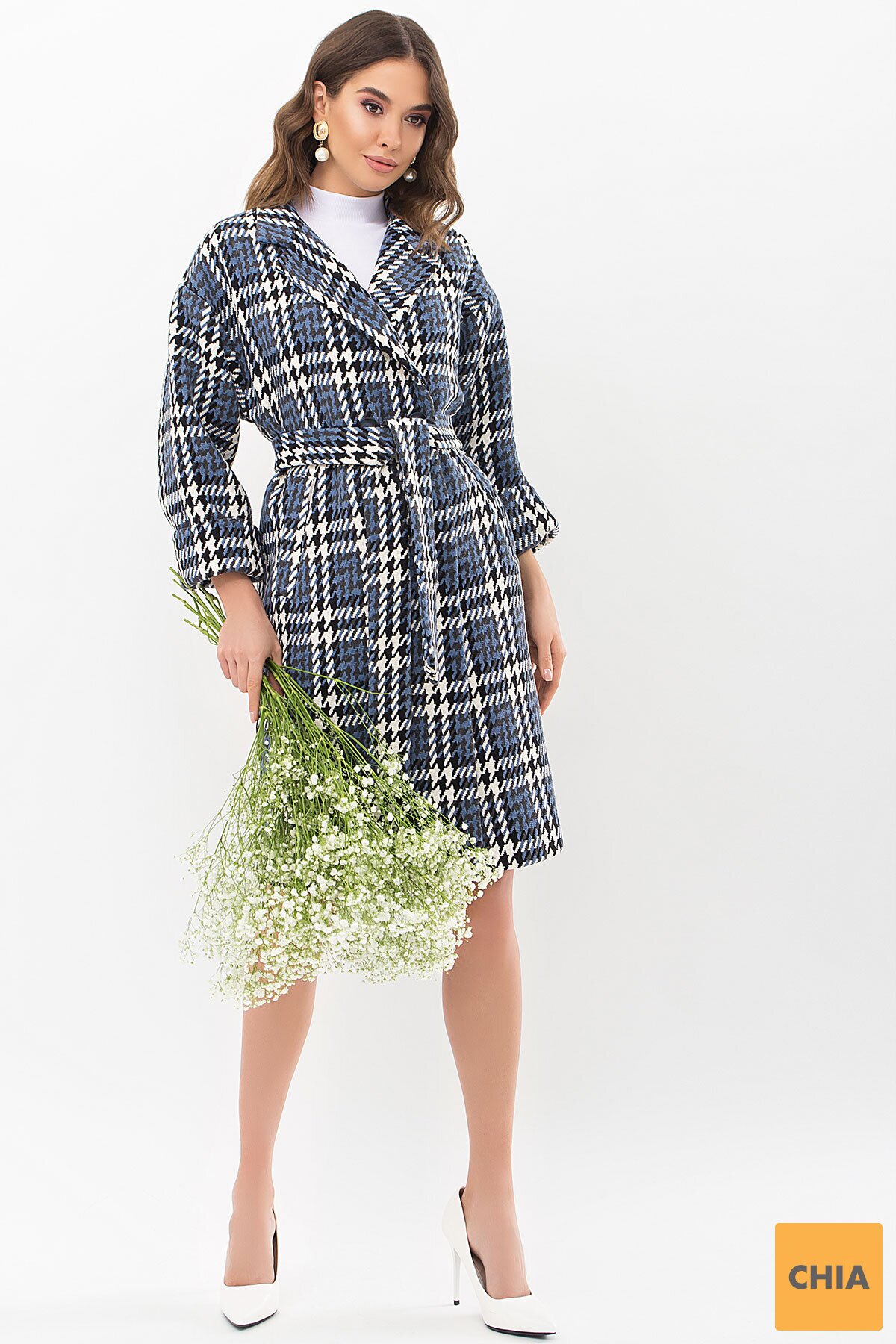 Пальто П-300-100 (Л) 2451-лапка ч/б-джинс