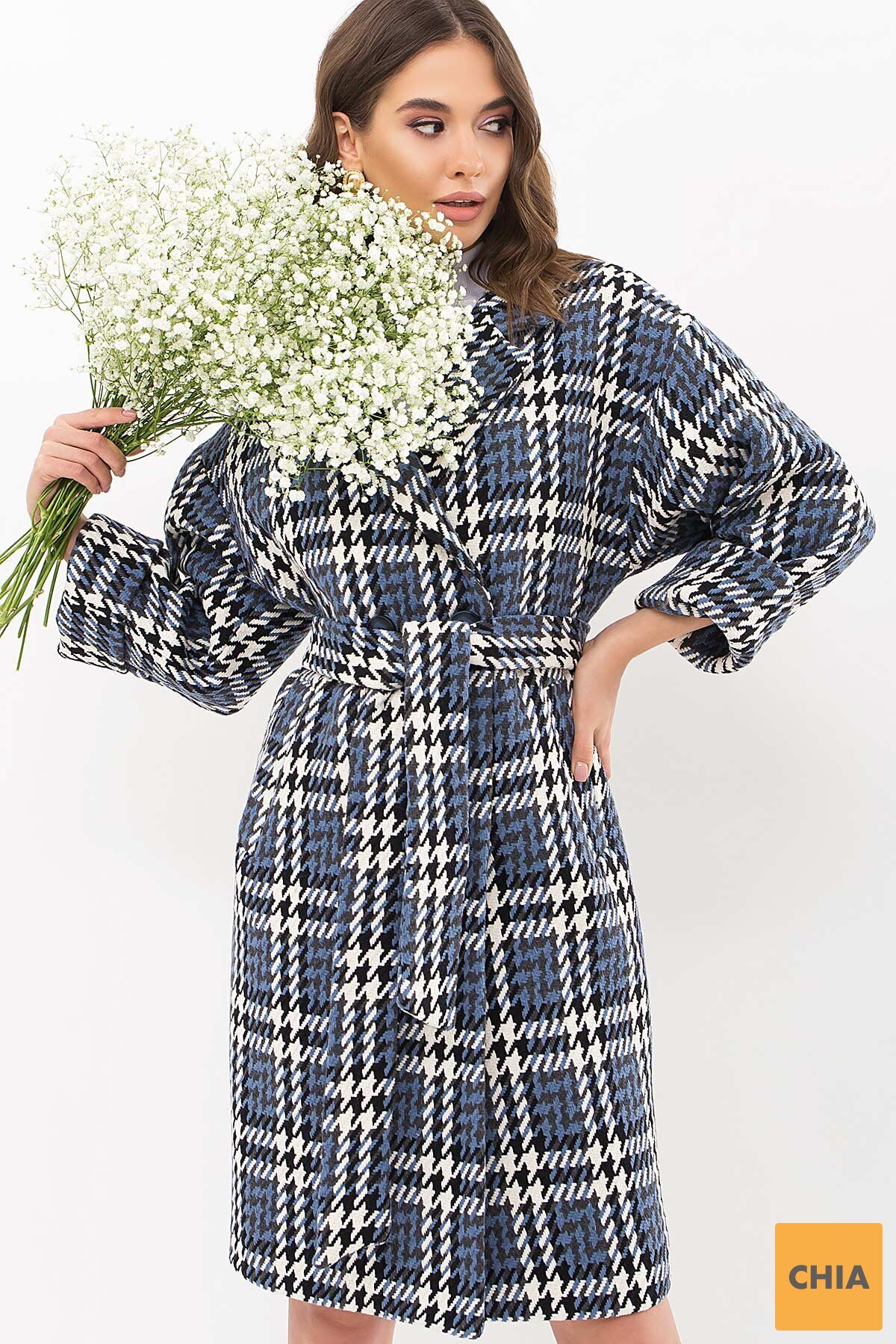 Пальто П-300-100 (Л) 2451-лапка ч/б-джинс