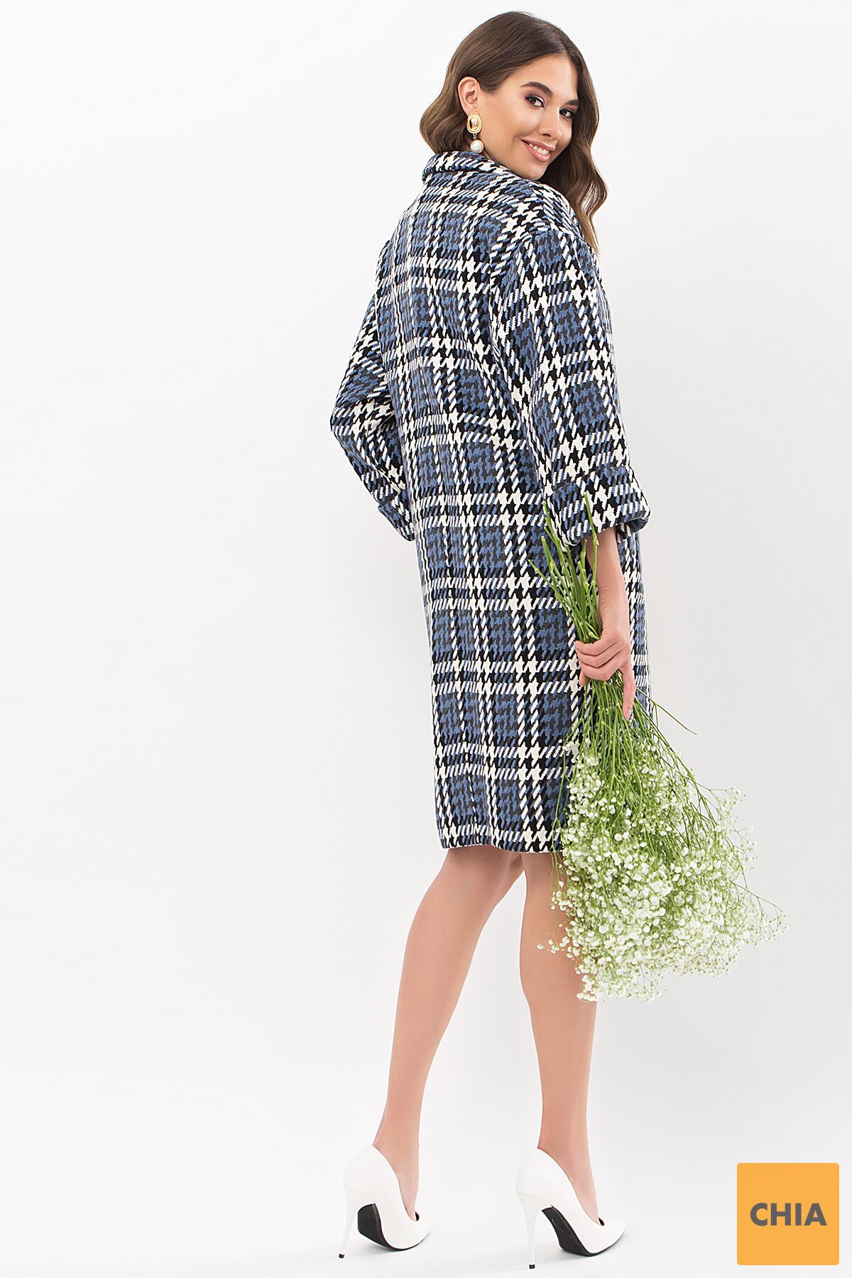 Пальто П-300-100 (Л) 2451-лапка ч/б-джинс