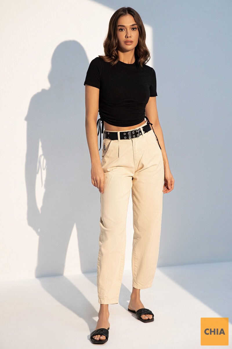 Черный топ из трикотажа с драпировкой сбоку Иванна