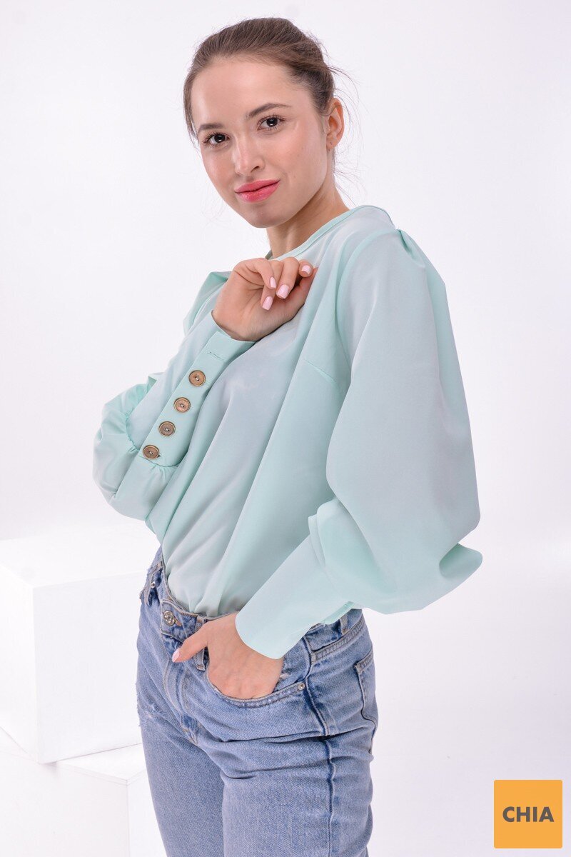 Блузка с высокими манжетами мятного цвета