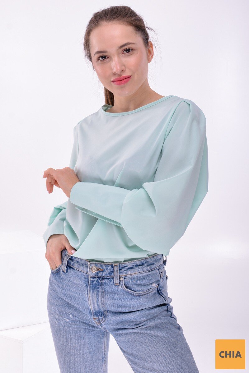 Блузка с высокими манжетами мятного цвета