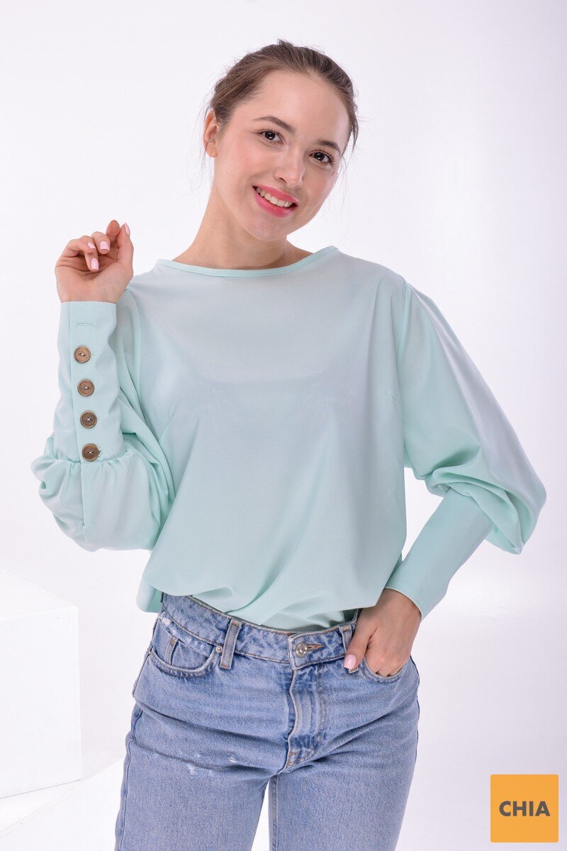 Блузка с высокими манжетами мятного цвета
