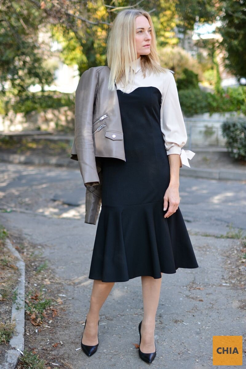 Комбинированное платье с имитацией рубашки