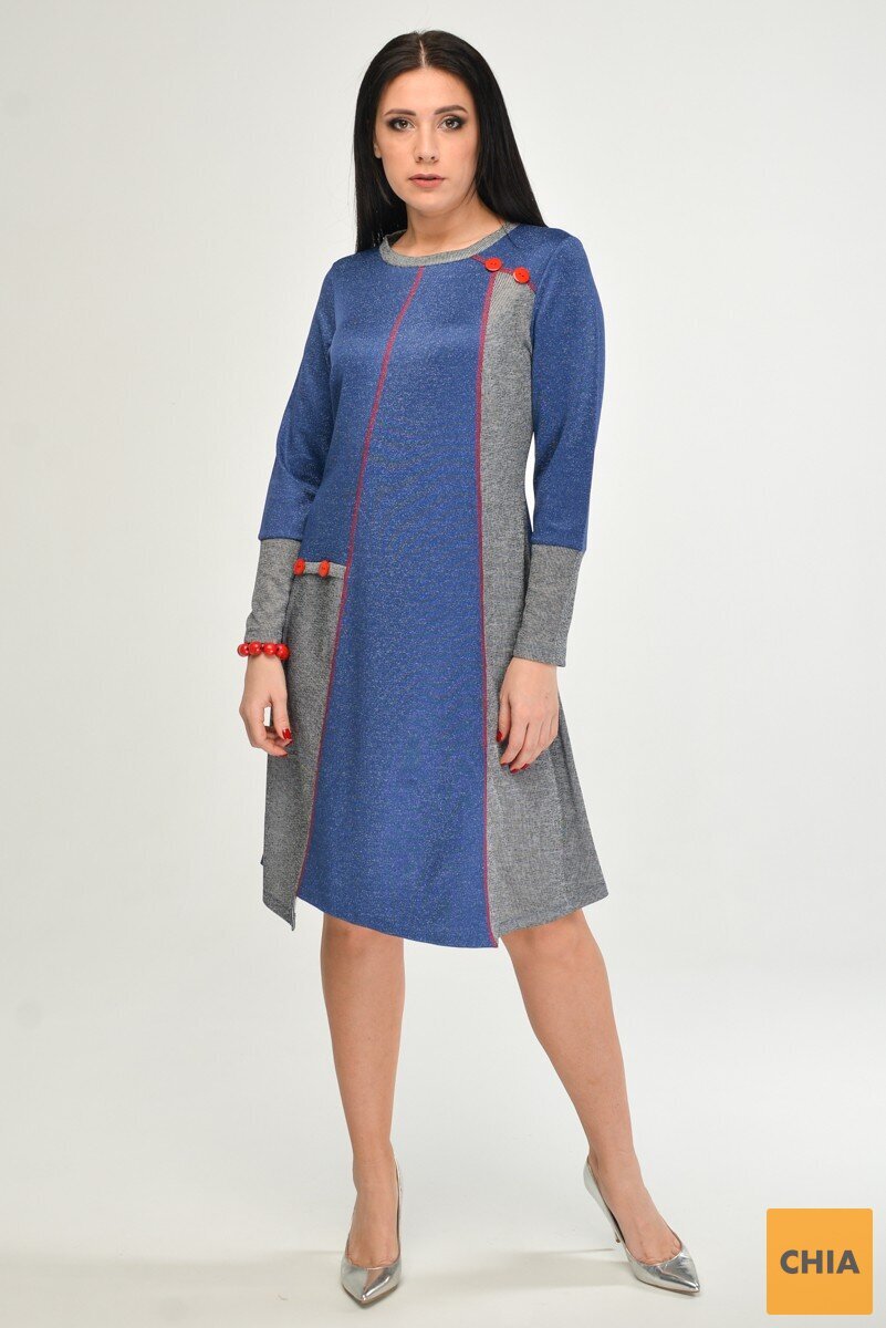 Платье миди с нитью люрекса и контрастной отстрочкой