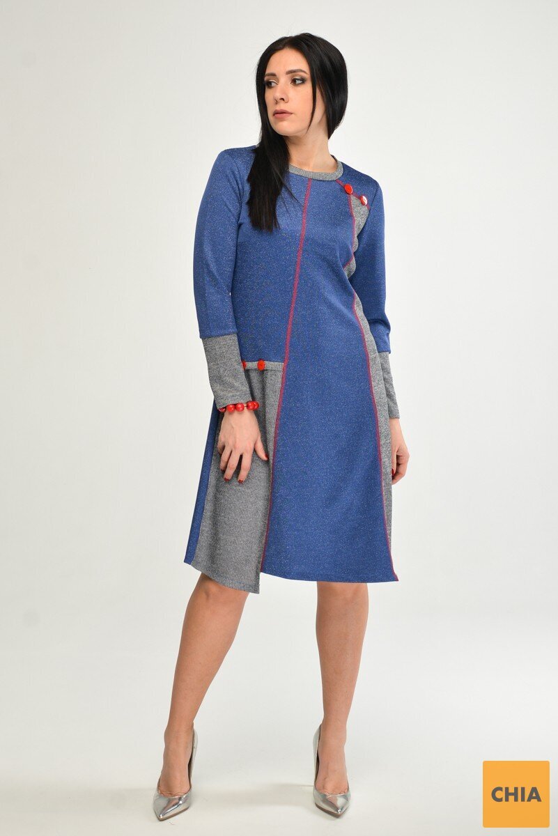 Платье миди с нитью люрекса и контрастной отстрочкой