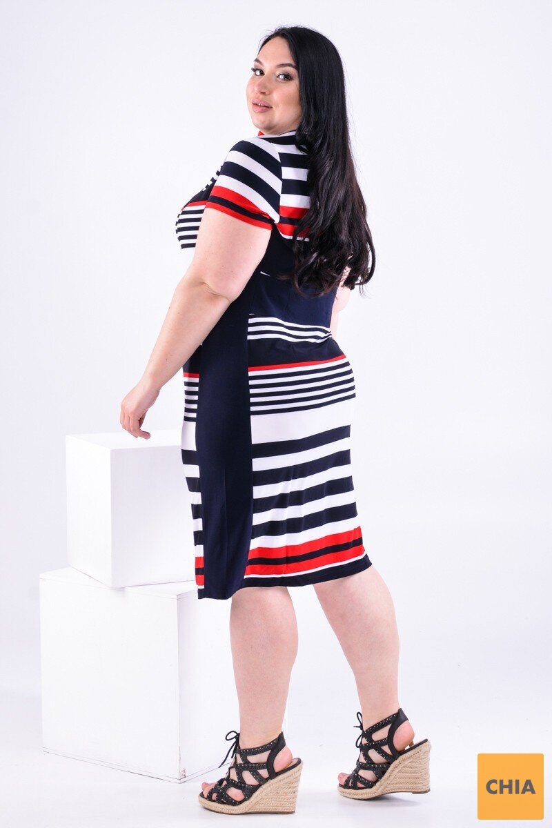Полосатое платье миди с короткими рукавами