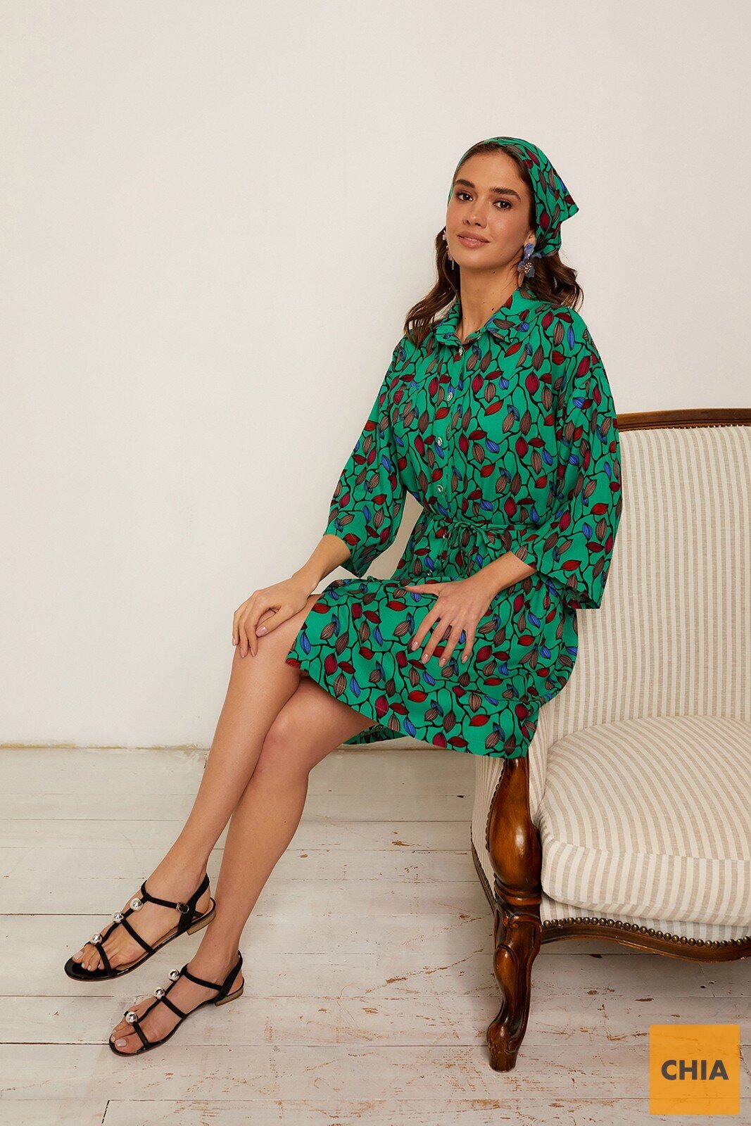 Платье-рубашка из натурального хлопка зеленого цвета