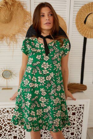 KOTIKI: Коттоновое платье свободного кроя с оборкой в зеленый цветочек 2013 - фото 4