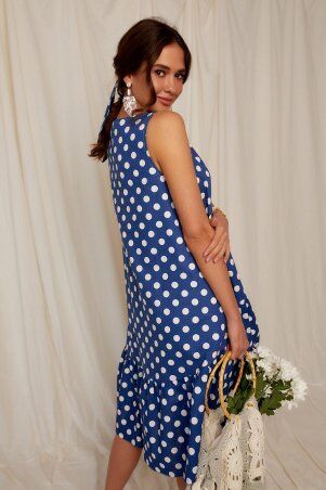 KOTIKI: Льняное синее платье в горох с оборкой 2052 - фото 5