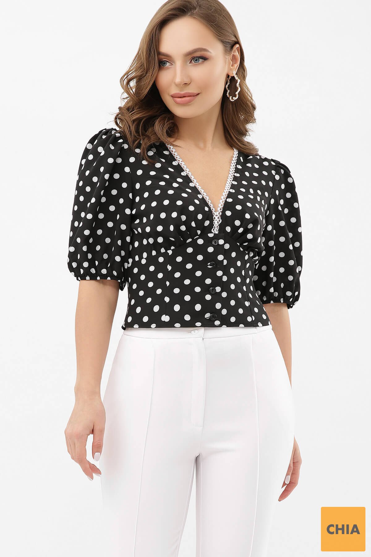 Блуза Инара к/р черный-белый горох