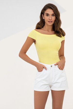 Itelle: Жовтий топ в рубчик з відкритими плечима 8317 - фото 1