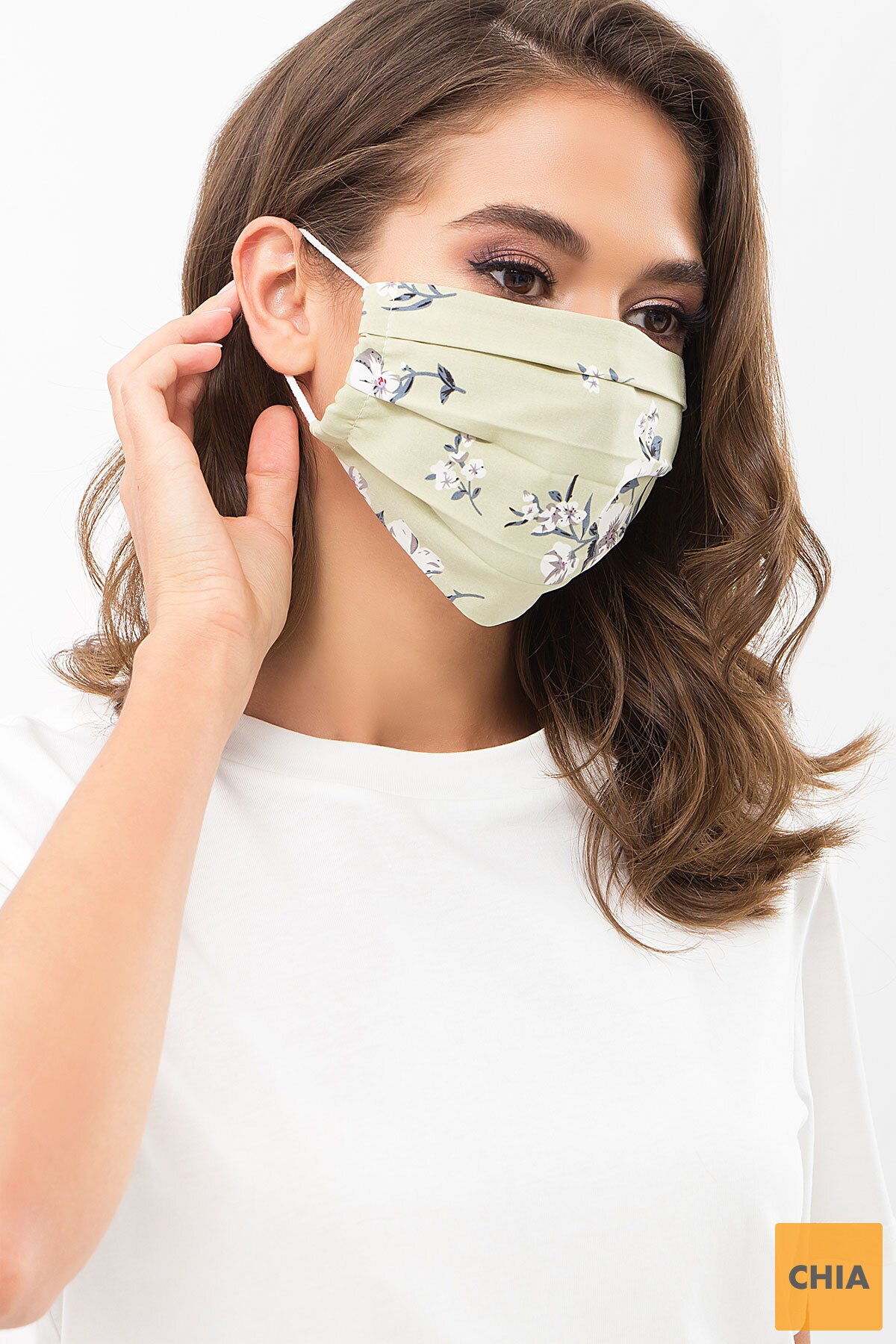 Маска №1 оливка-белый букет