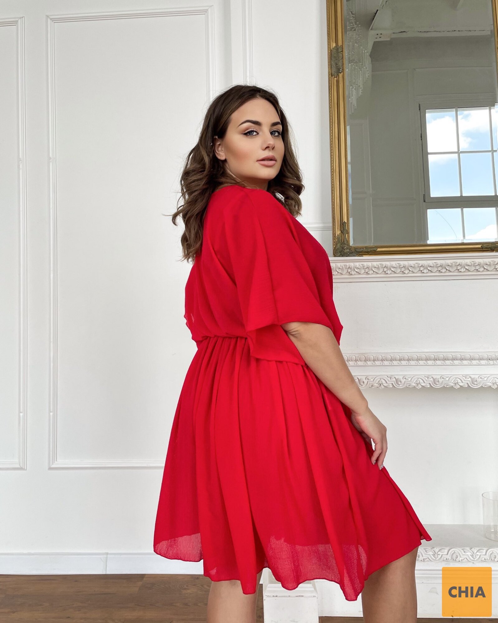 Пляжная короткая туника - платье красная