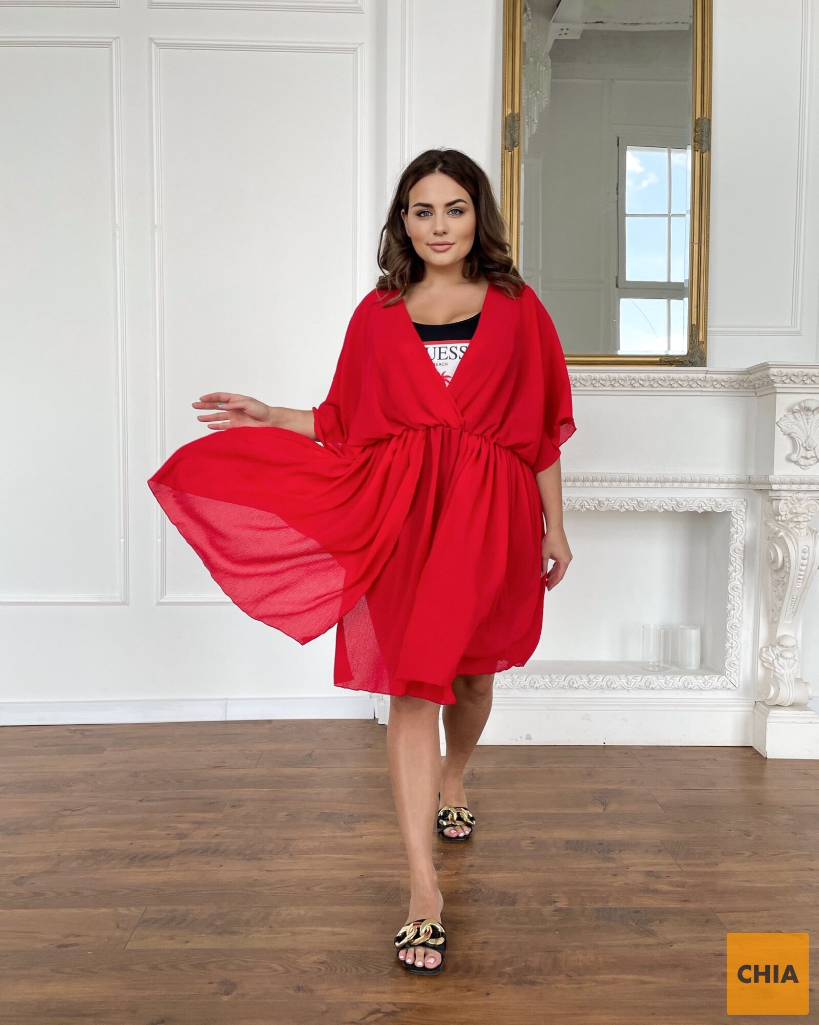 Пляжная короткая туника - платье красная