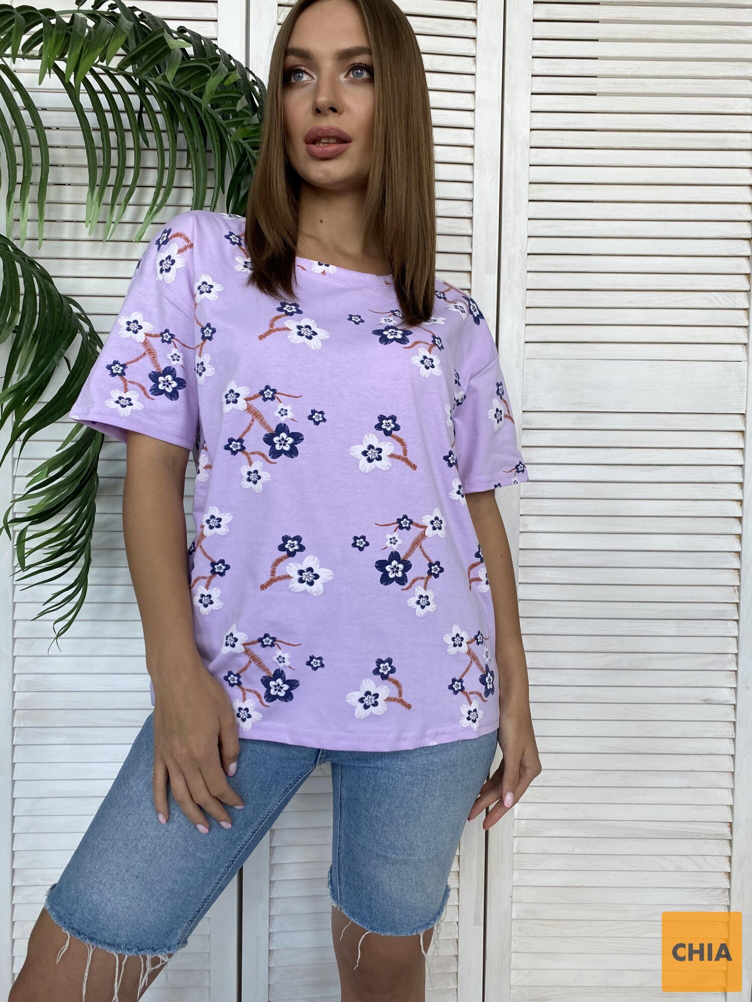 Футболка 1886 Сирень Принт Цветы