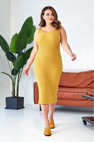 Prima Fashion Knit: Вязаное платье "Лола" - горчица  Size + 554419 - фото 1