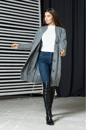 Prima Fashion Knit: Вязаный кардиган "Бэль" - темно-серый 4531112 - фото 1