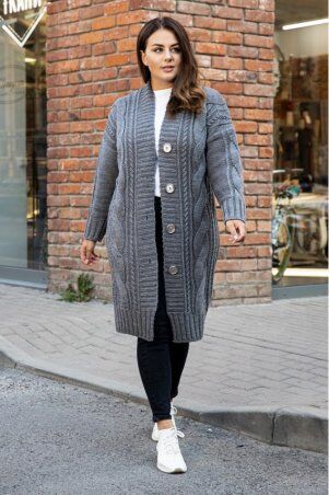 Prima Fashion Knit: Вязаный кардиган "Бэль" - темно-серый -  Size+ 4531105 - фото 1