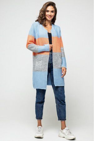 Prima Fashion Knit: Вязаный кардиган "Меги" - Голубой, серый, оранжевый 4527085 - фото 1