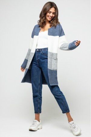 Prima Fashion Knit: Вязаный кардиган "Меги" - Джинс, серый, молоко 4527089 - фото 1