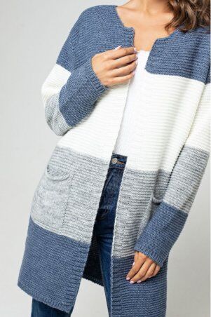 Prima Fashion Knit: Вязаный кардиган "Меги" - Джинс, серый, молоко 4527089 - фото 3