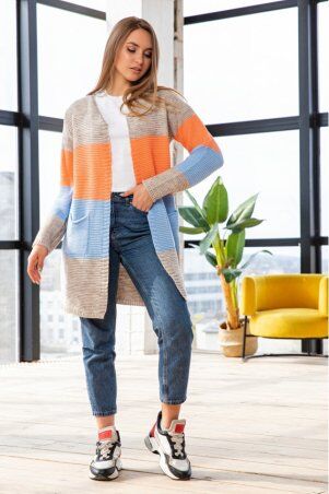 Prima Fashion Knit: Вязаный кардиган "Меги" - Лен, голубой, оранжевый 4527099 - фото 1