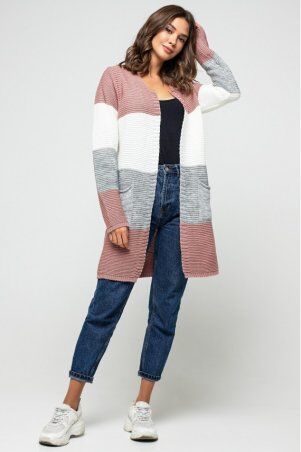 Prima Fashion Knit: Вязаный кардиган "Меги" - Пудра, серый, молоко 4527087 - фото 1