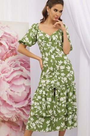 Glem: Платье Аделаида к/р зеленый-белые цветы p70587 - фото 1