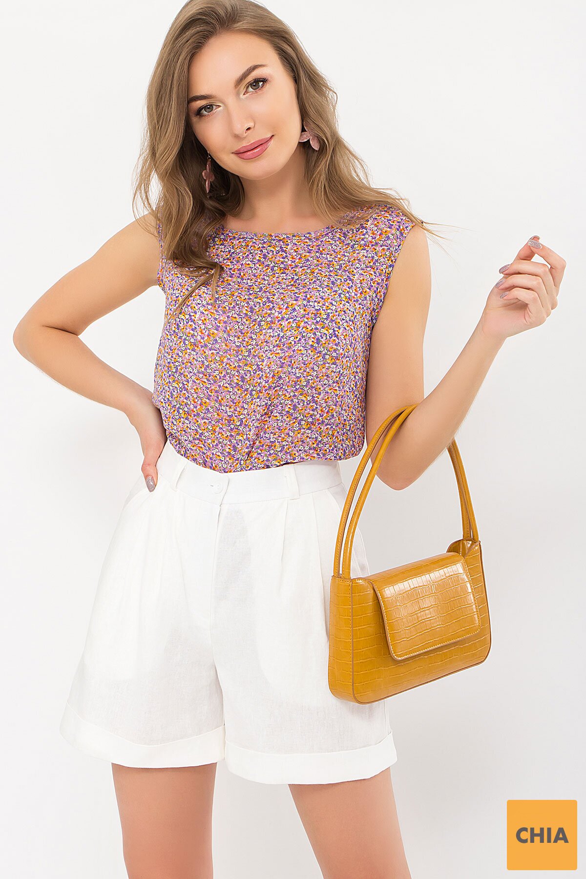 Блуза Виринея б/р сиреневый-оранж.м.цветы