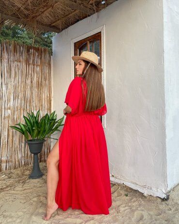 Safika: Пляжная длинная туника - платье красный 018_289588 - фото 2