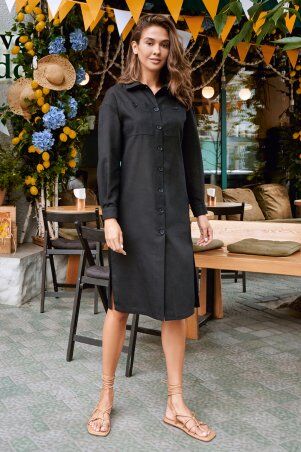 Платье-рубашка черного цвета длины миди Лидия