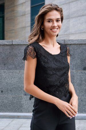 Черный нарядный топ из французского кружева Л...