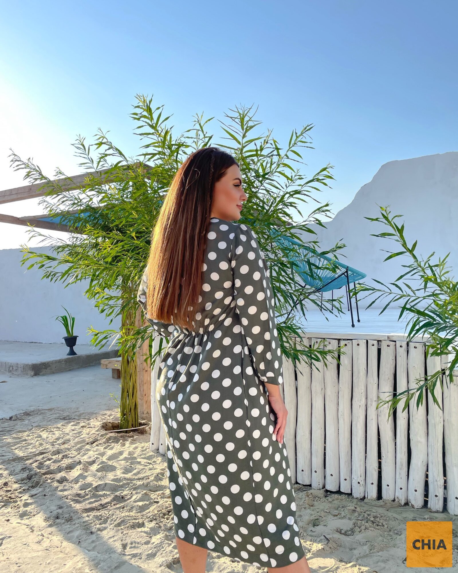 Платье Верона хаки горох