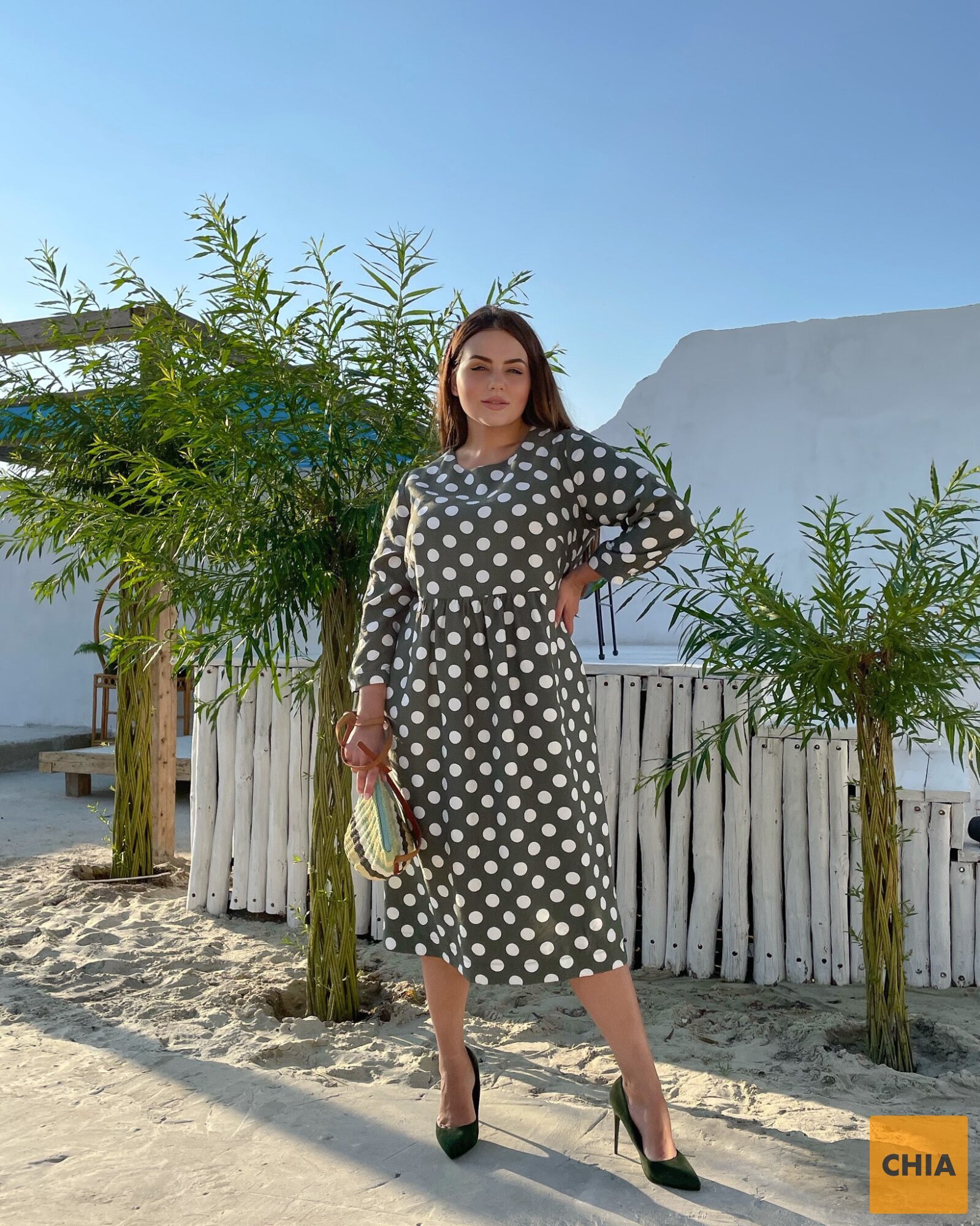 Платье Верона хаки горох