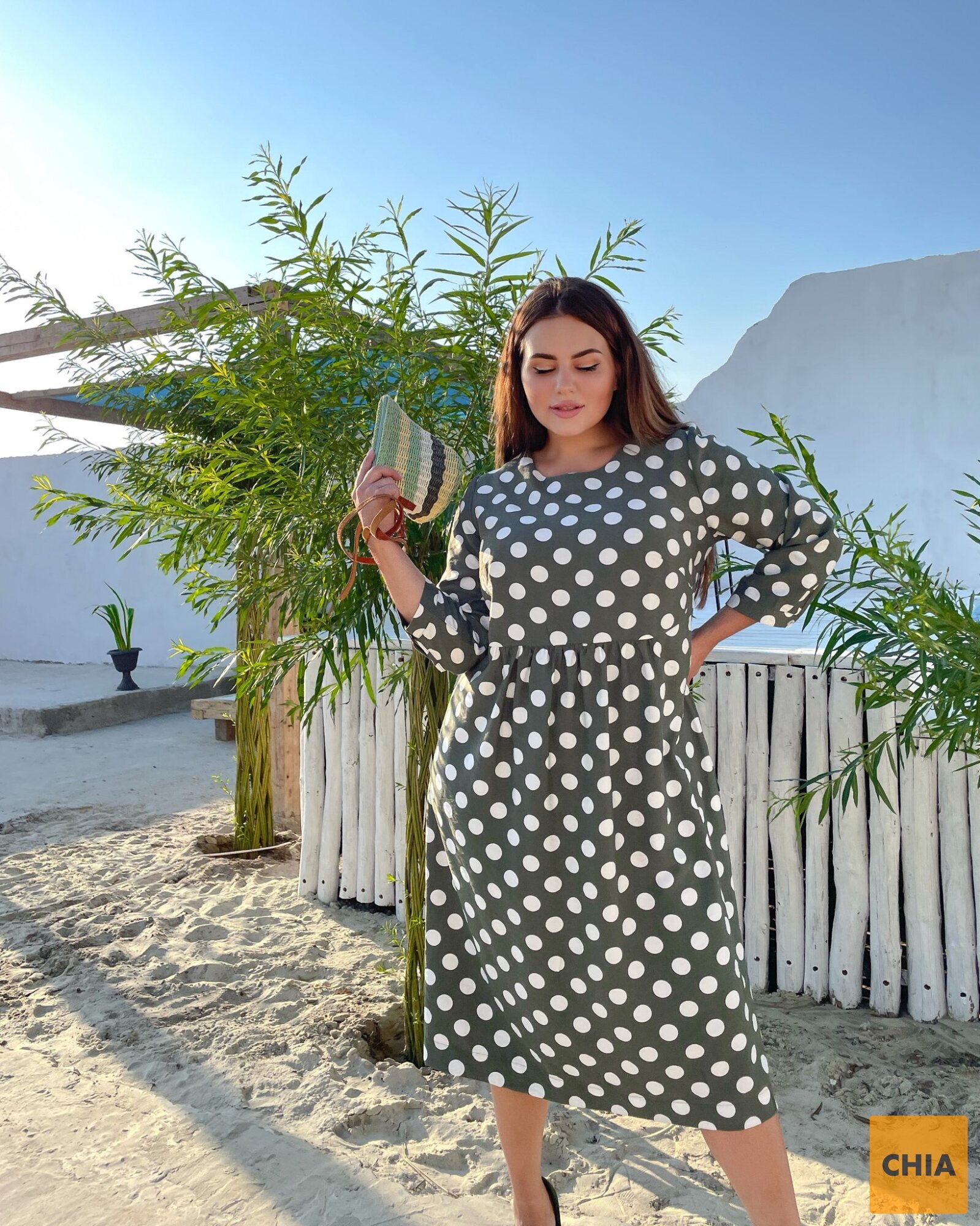 Платье Верона хаки горох