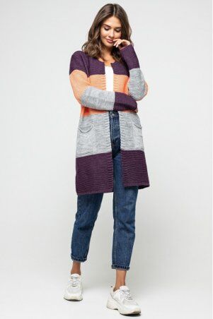 Prima Fashion Knit: Вязаный кардиган "Меги" - Баклажан, серый, оранжевый 4527091 - фото 1