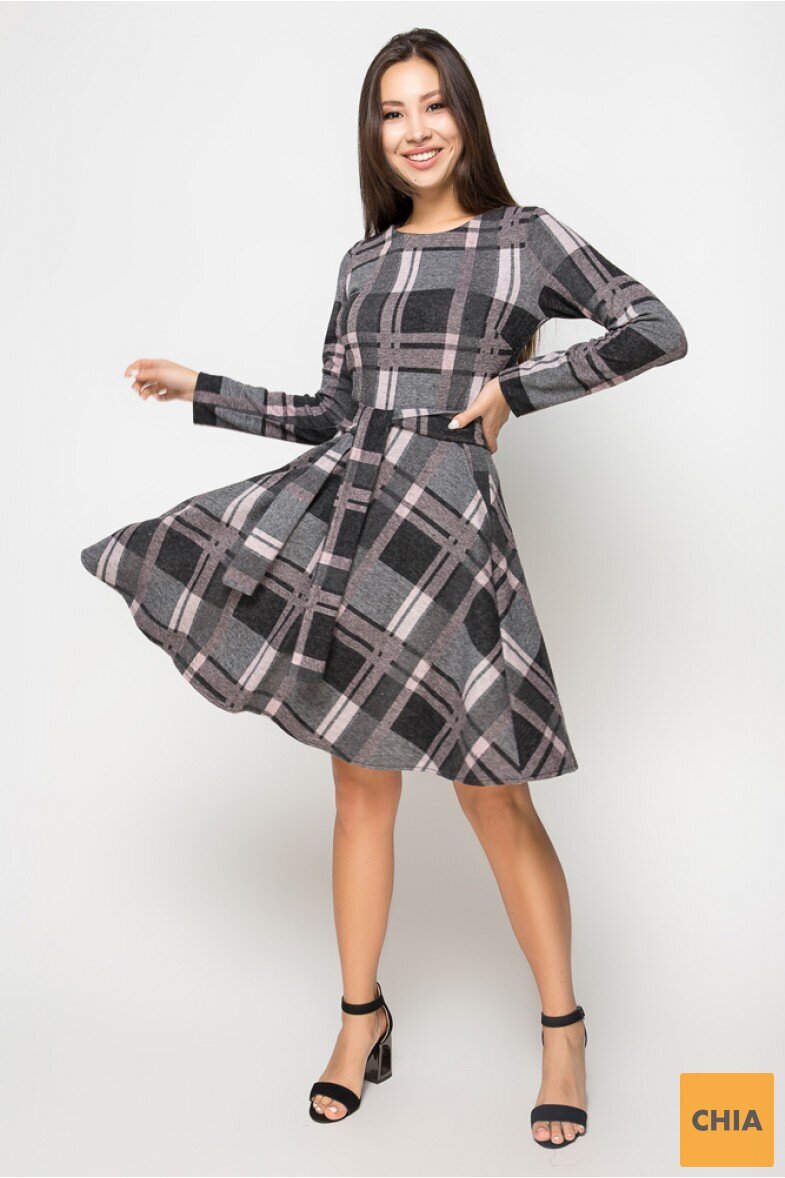 Платье Клетка с поясом